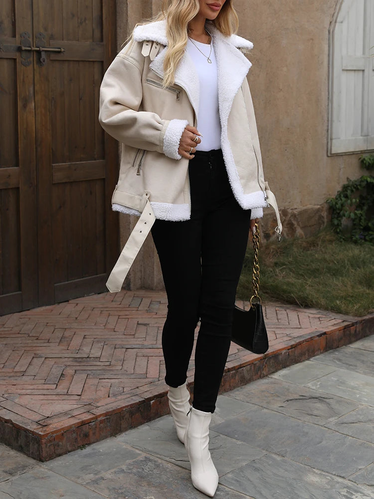 Veste en fausse fourrure d'agneau pour femmes