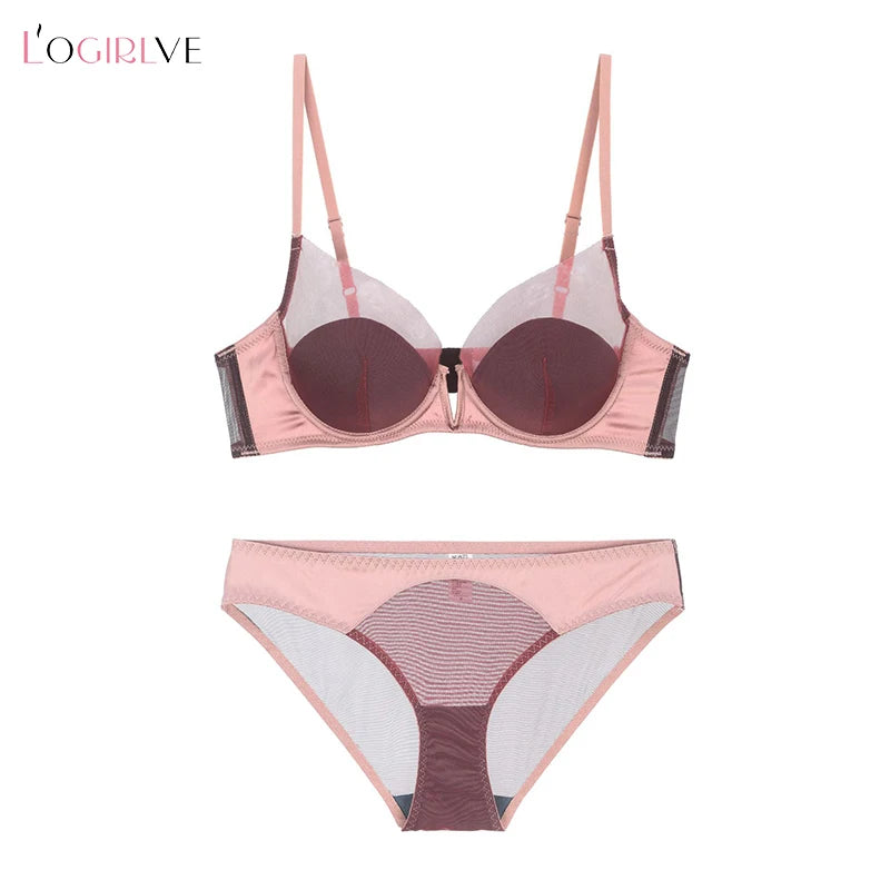 Ensemble de lingerie en dentelle transparente, soutien-gorge push-up pour femmes