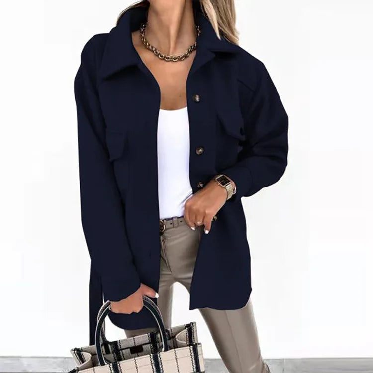 Manteau en laine à manches longues pour femme