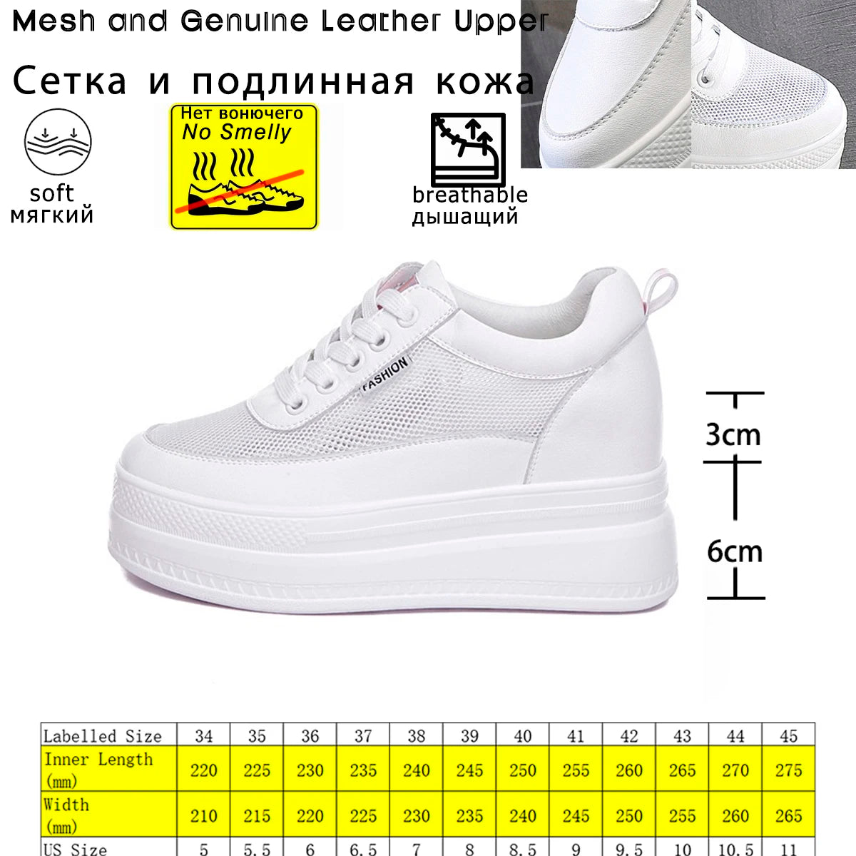 Baskets à semelle compensée, chaussures d'été blanches en cuir véritable de vache, 9cm