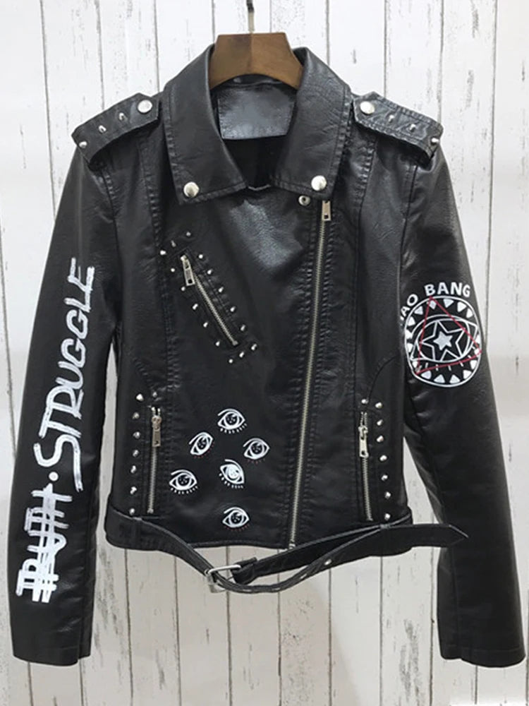 Veste en cuir fermeture éclair ceinture pour femmes