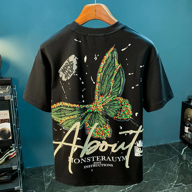 T-shirt à manches courtes imprimé papillon pour homme