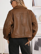 Veste vintage ample court faux cuir pour femmes