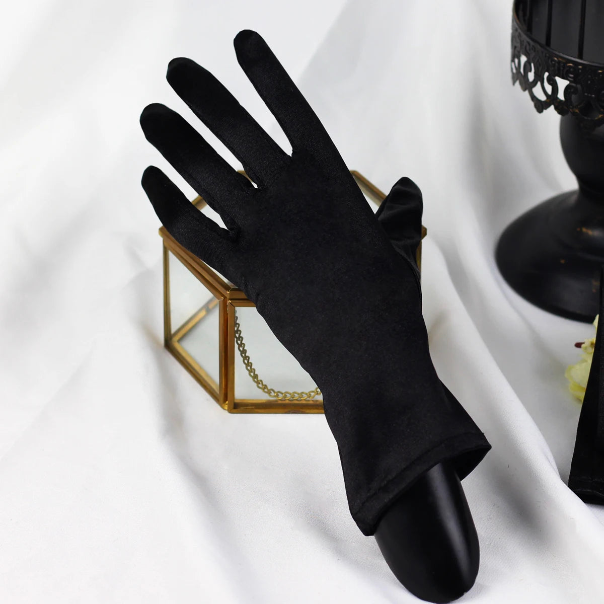 Gants de mariée en Satin pour femmes, Simple, noir et blanc