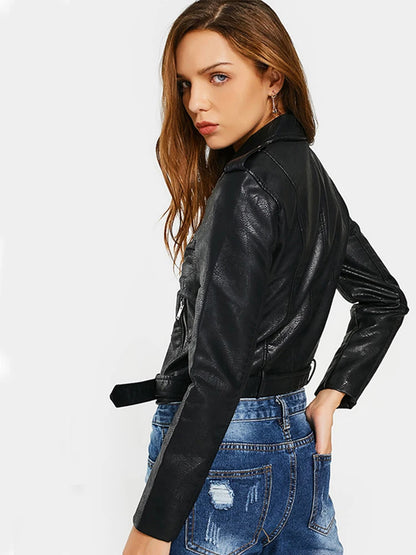 veste en simili cuir souple fermeture éclair pour femmes