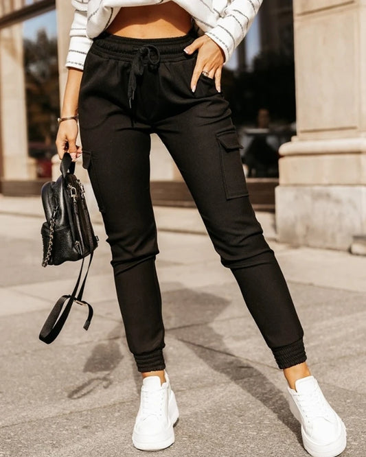 Pantalon femme Élégant Cordon Poche Conception Revers