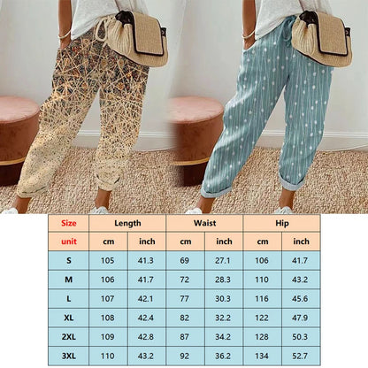 Pantalon Vintage imprimé Floral pour femmes, ample, longueur cheville, poches en coton et lin