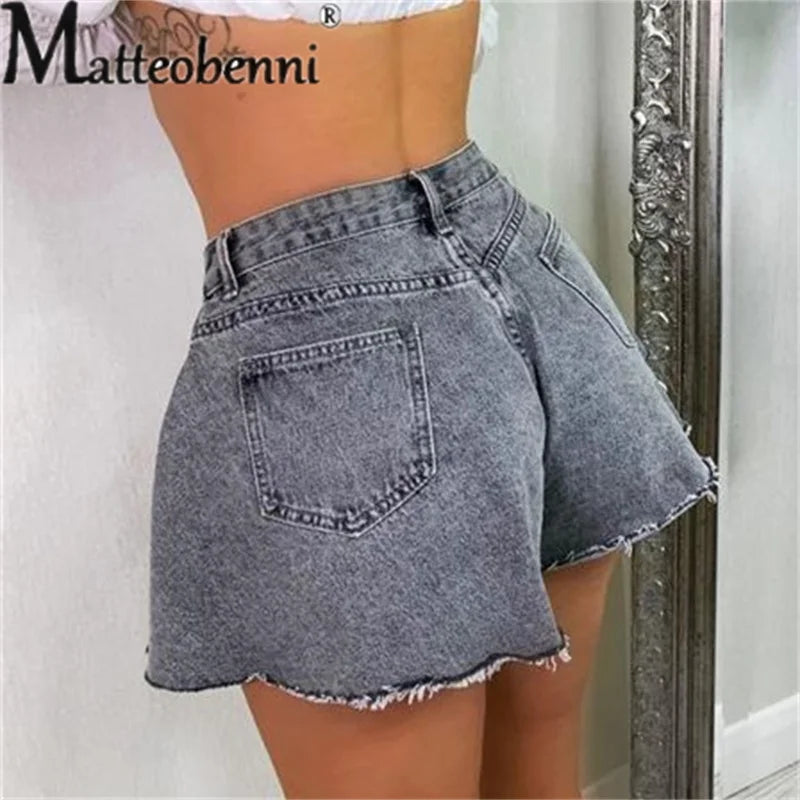 Short en jean pour femme, style ample, taille haute