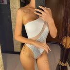 Maillot de bain une pièce à paillettes brillantes et asymétriques pour femmes