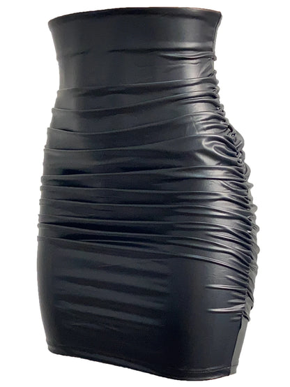 Jupe courte en similicuir noir taille haute pour femme