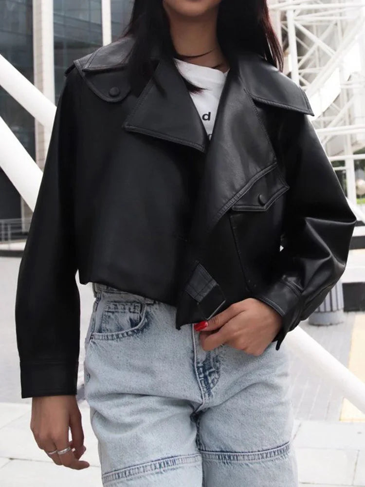 Veste courte en pu faux cuir pour femmes