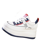 Basket compensées en cuir véritable pour femme