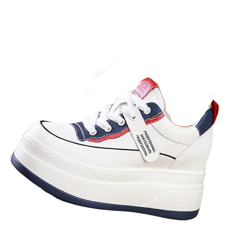 Basket compensées en cuir véritable pour femme