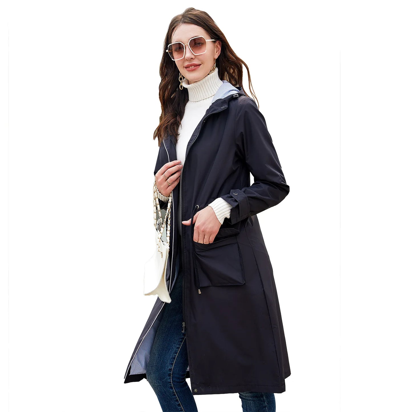 Manteau à Manches sulf pour Femme, Vêtements Féminins, Vestes Décontractées, Coupe-Vent