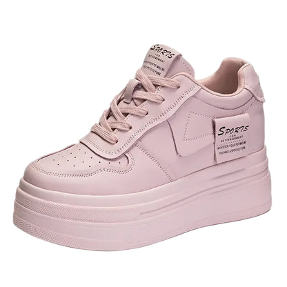 Baskets en cuir véritable de vache semelle 8 cm pour femmes