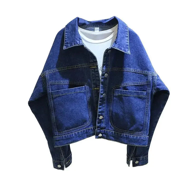 Veste en jean bleu foncé vintage pour femme