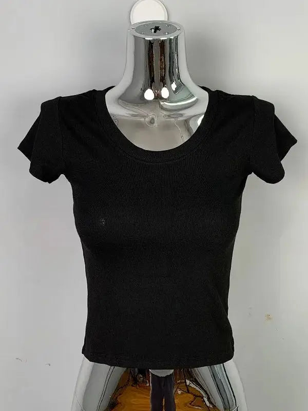 T-shirt manches courtes col rond pour femme, slim et résistant, en coton, décontracté