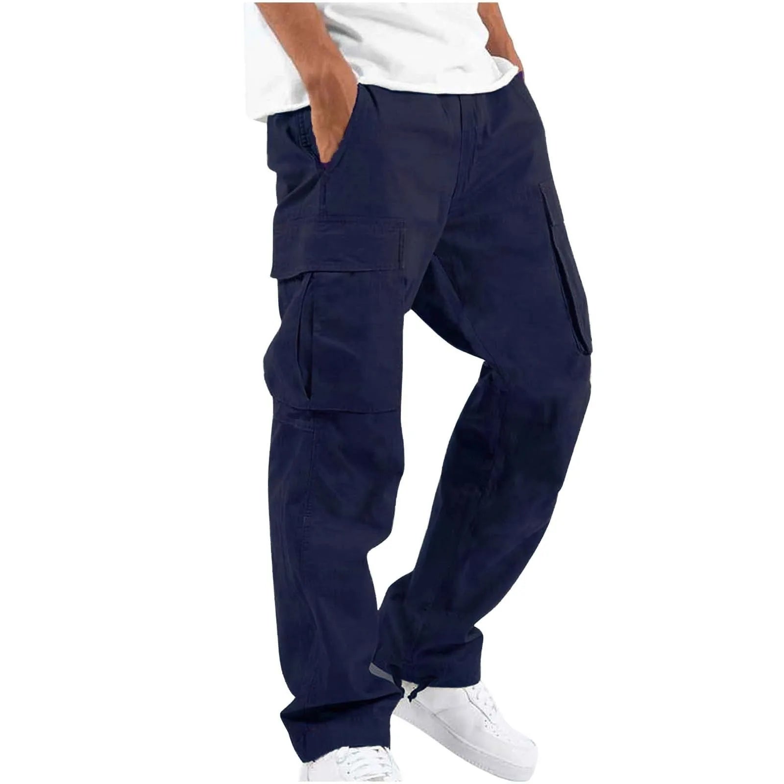 Pantalon en coton multi-poches à cordon de serrage pour hommes