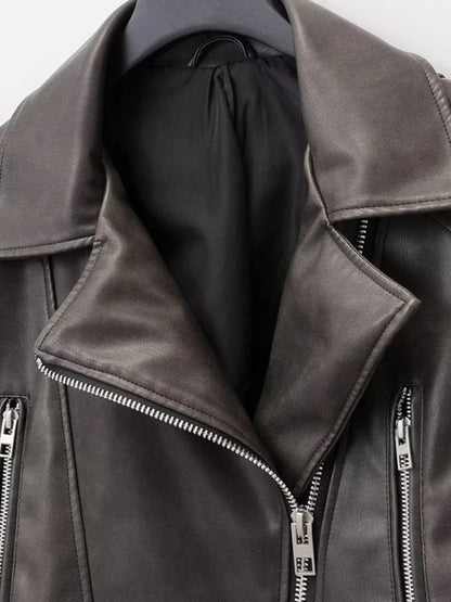 Veste en faux cuir fermeture éclair pour femmes