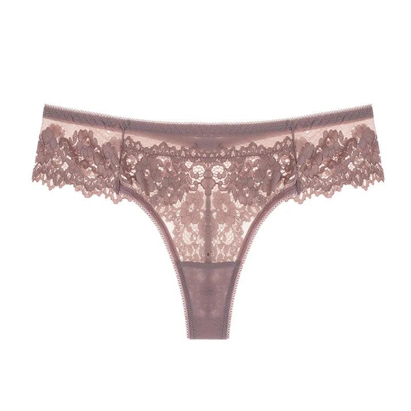 String en dentelle pour femme, taille basse, sous-vêtement transparent