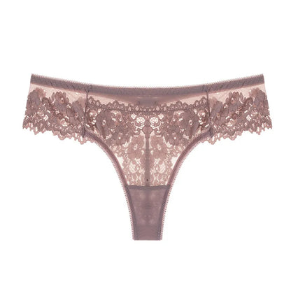 String en dentelle pour femme, taille basse, sous-vêtement transparent