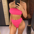 Maillot de bain deux pièces bandeau froissé pour femmes