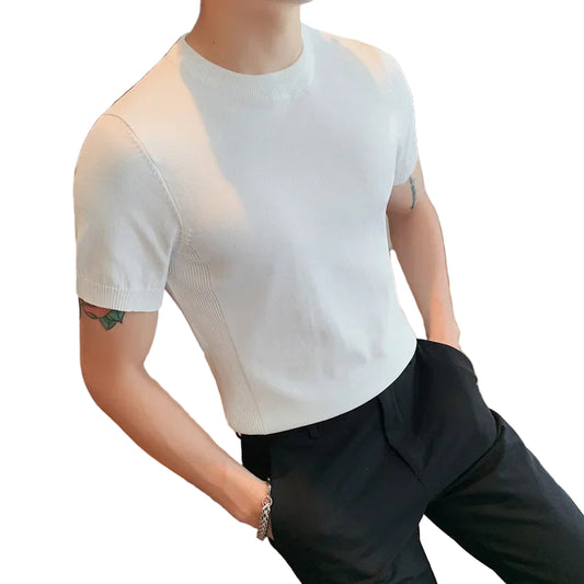Pull tricoté à manches courtes pour hommes