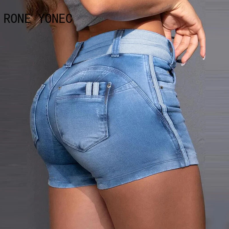 Jupe short en jean skinny droit décontracté avec cordon de serrage pour femme