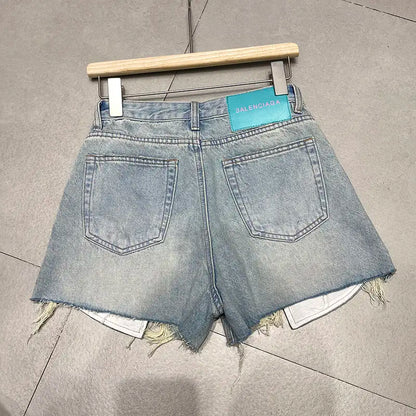 Short en jean déchiré à patchwork de couleurs pour femme