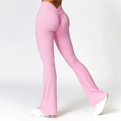 Pantalon de yoga en forme de V pour femme, legging évasé, taille haute, jambes larges,