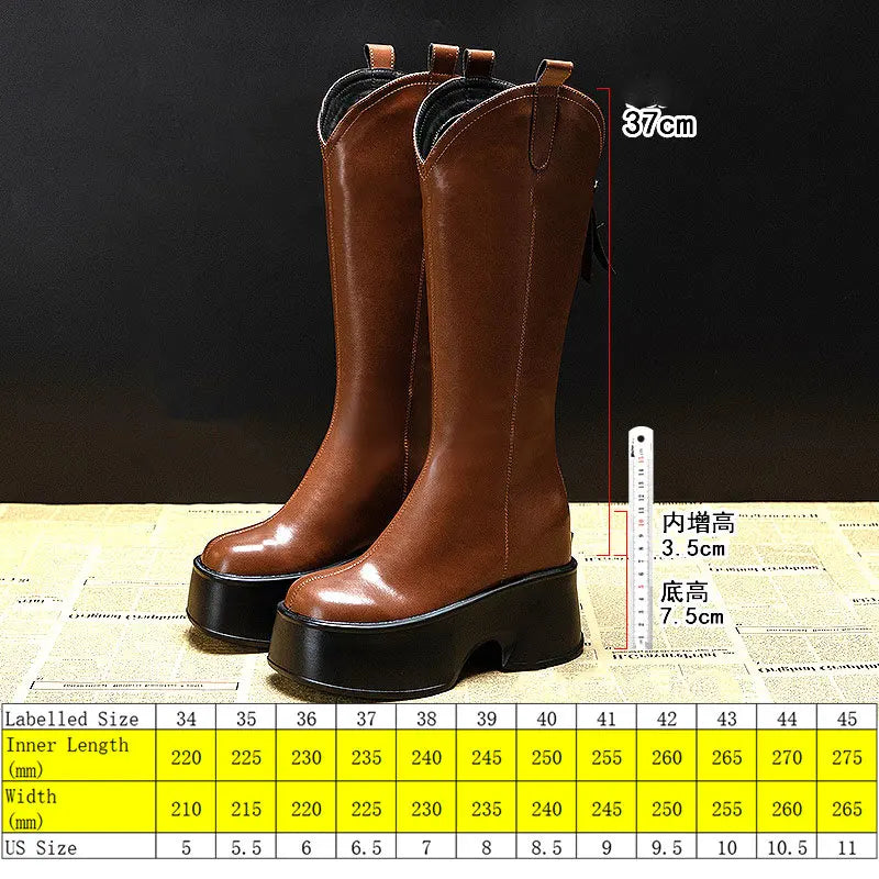 Bottes en cuir véritable synthétique pour femme, chaussures mi-mollet, hauteur du genou 11cm