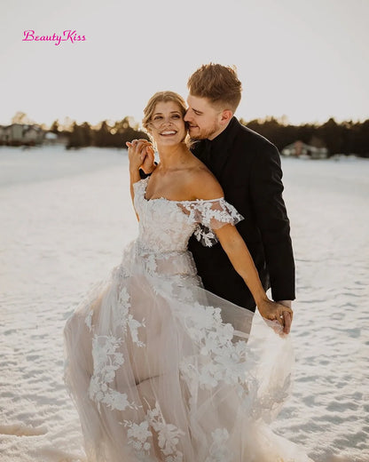 robes de mariée Boho hors de l'épaule grande taille