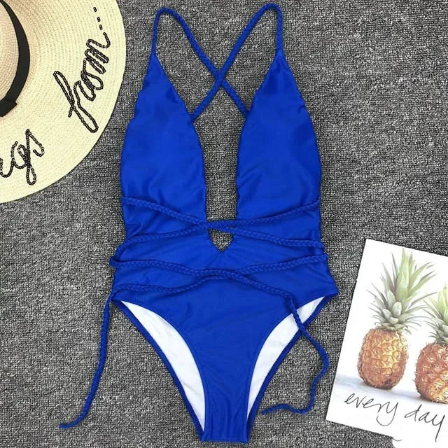 Maillot de bain une pièce à décolleté en v profond pour femmes