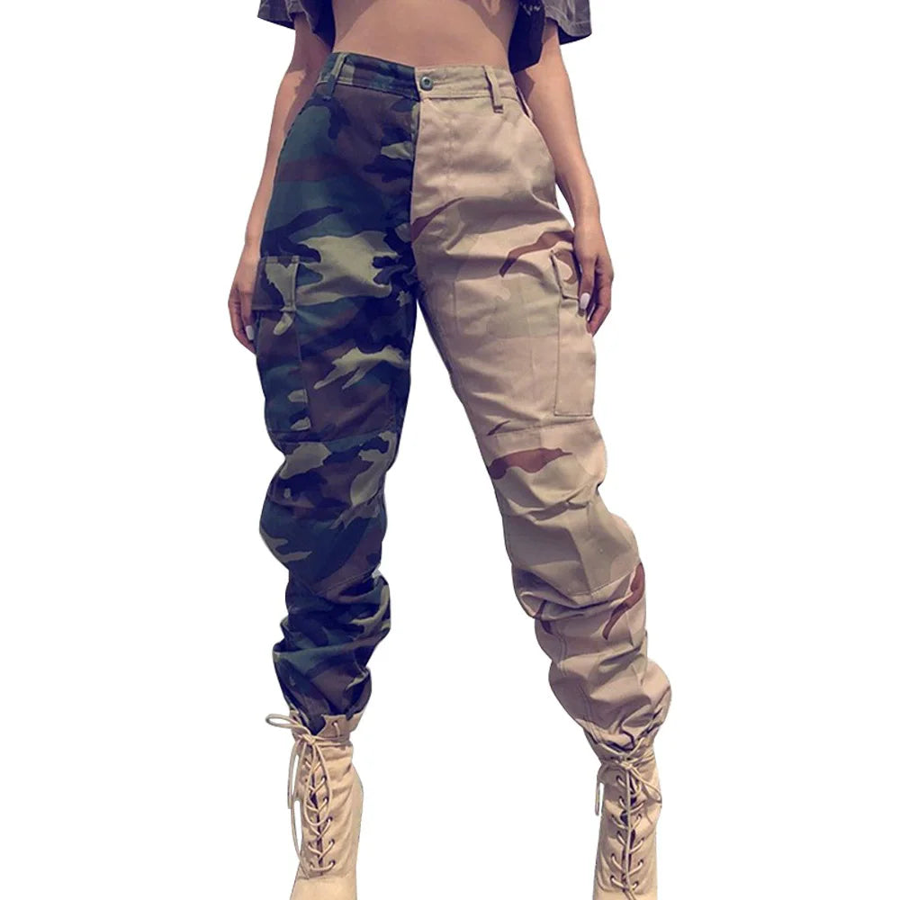Pantalon style safari en patchwork pour femme