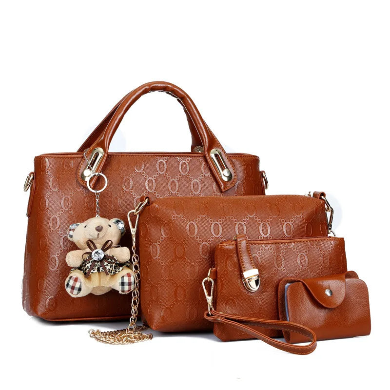 Sac à main de luxe en cuir PU pour femmes, lot de 4 pièces, sacoches de styliste, portefeuille