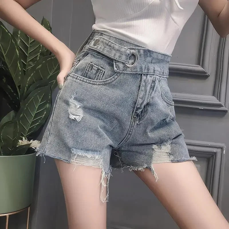 short en jean pour femme avec poche à la taille, court large