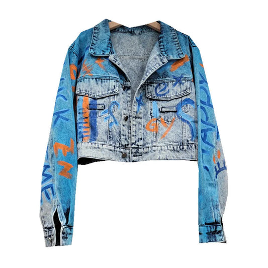 Veste en jean bleu foncé vintage pour femmes