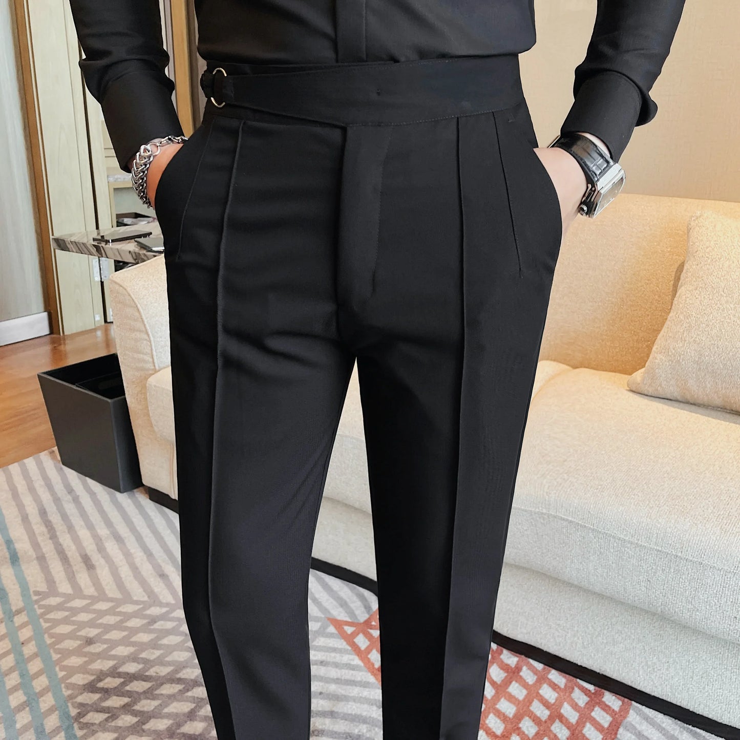 Pantalon de costume taille haute pour hommes