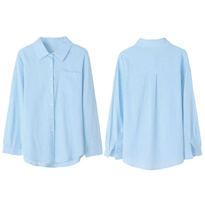 Chemise boutonnée en coton pour femme à manches longues