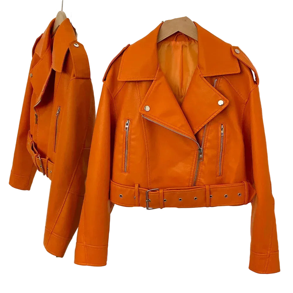 Veste en simili cuir haut court pour femmes