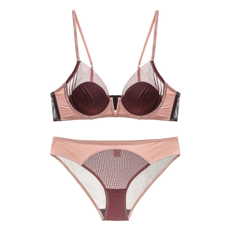 Ensemble de lingerie en dentelle transparente, soutien-gorge push-up pour femmes