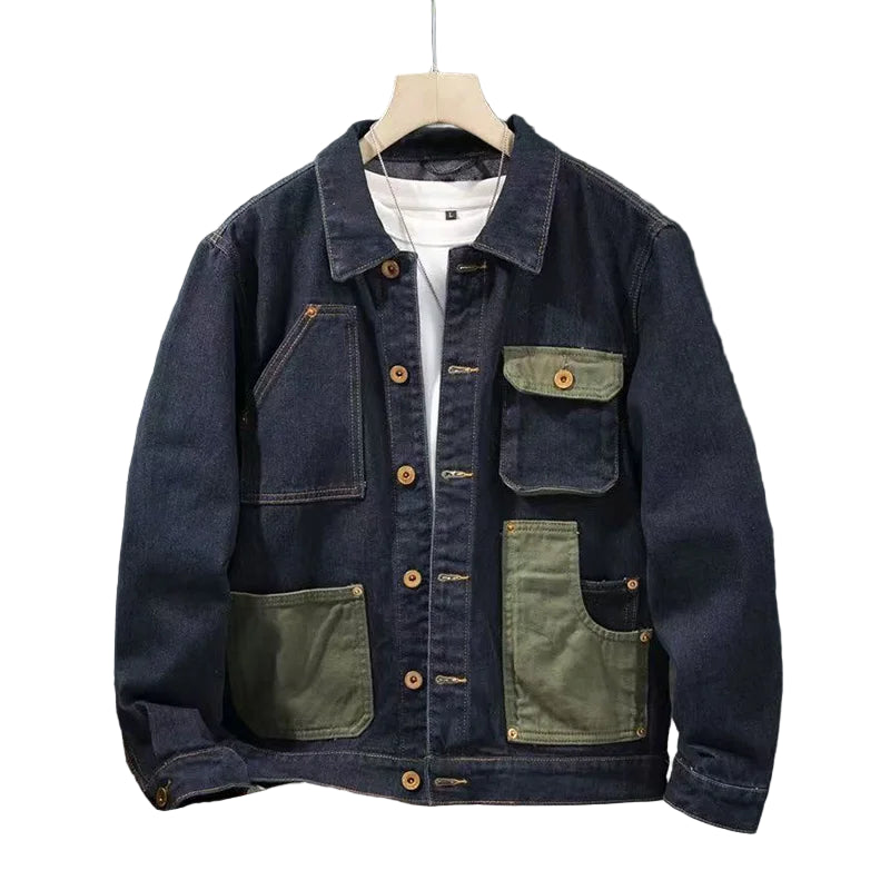 Veste en jean à coutures contrastées pour hommes