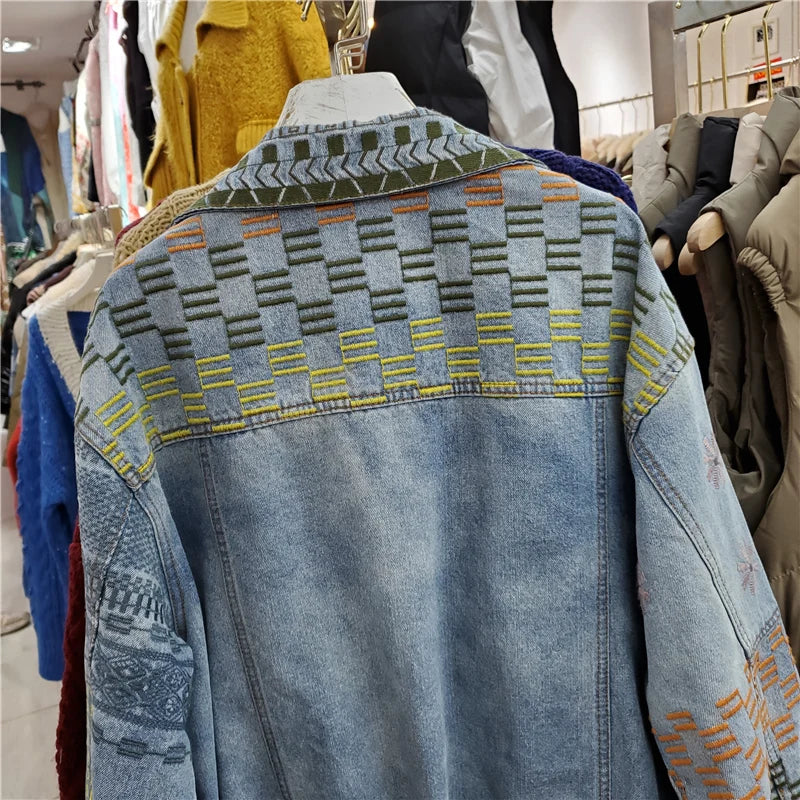 Veste en jean courte ample bleu clair vintage pour femme