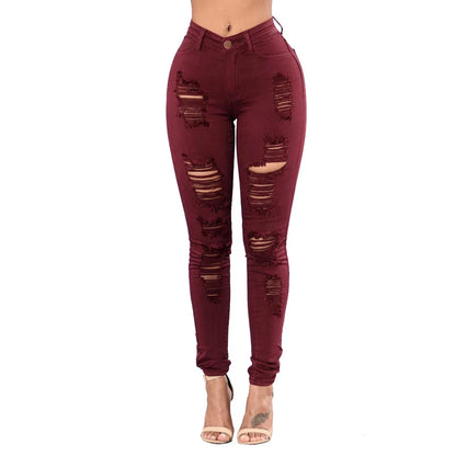 Jean Déchiré Taille Haute pour Femme, Slim Fit, Pantalon Crayon