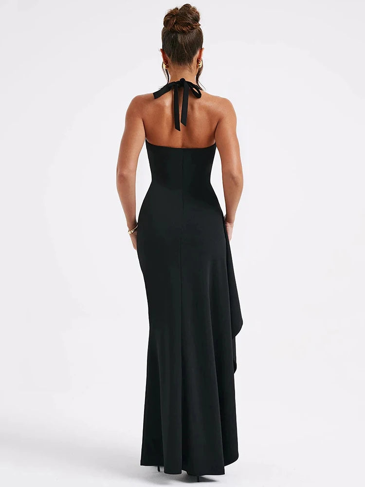 Robe à col en V profond cuisse haute pour femmes