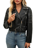 Veste à rivet noir court faux cuir pour femmes
