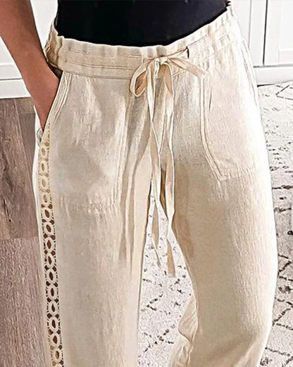 Pantalon décontracté en coton et lin pour femme