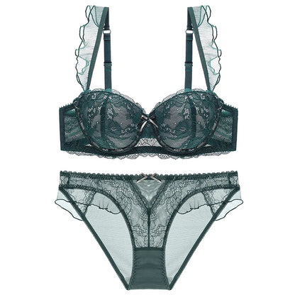 Soutien-gorge Sexy dentelle broderie Lingerie vert brassière profonde V Push Up