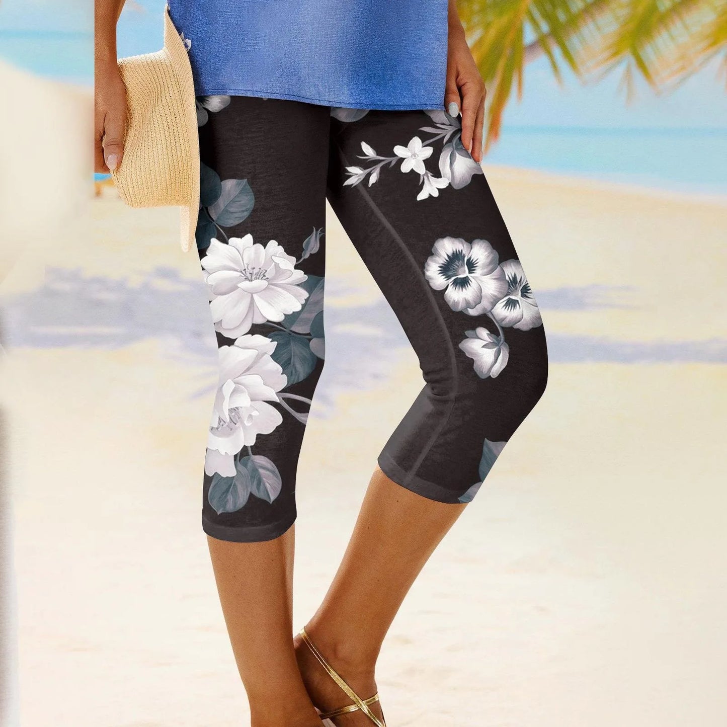 Leggings d'été à imprimé floral pour femmes