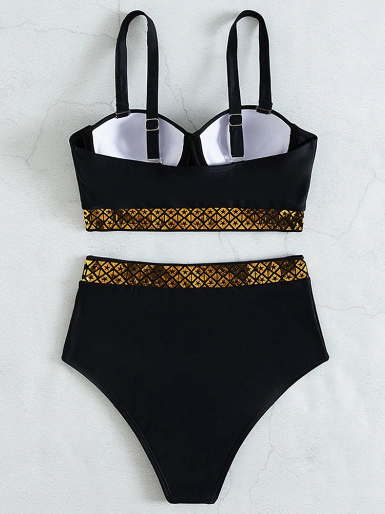 Maillot de bain deux pièces pour femmes, sexy, soutien-gorge push up, culotte taille haute